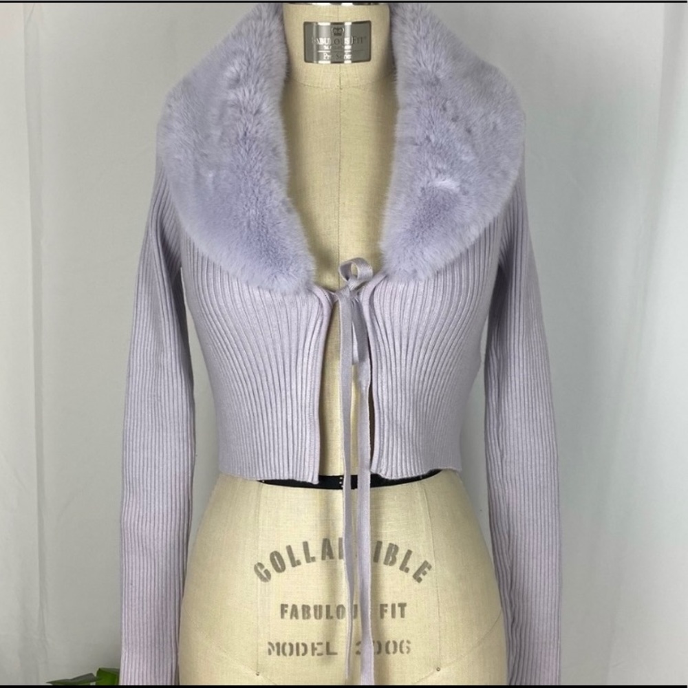 Zara Lavender Faux Fur Knit Cardigan
